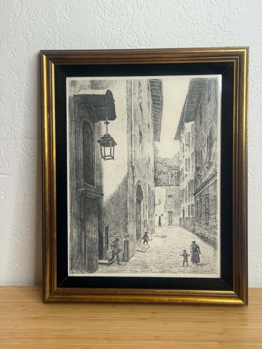 Sziklay B. Signed Architectural Street Scene Etching Framed